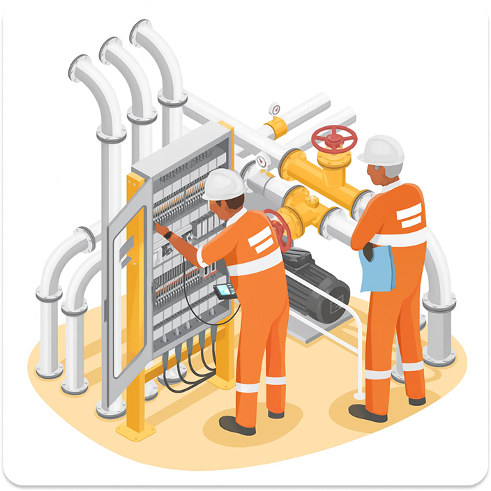 Technicians installing cabinet at plant